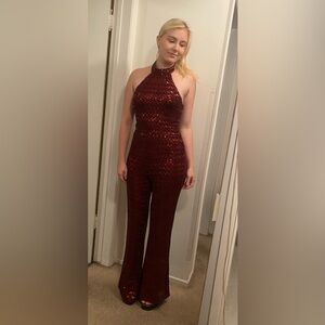 New Years Eve Burgundy sequined jumpsuit